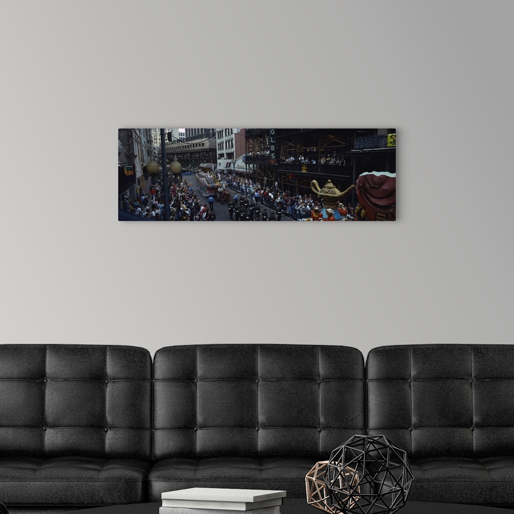 A modern room featuring Crowd cheering a Mardi Gras parade, New Orleans, Louisiana