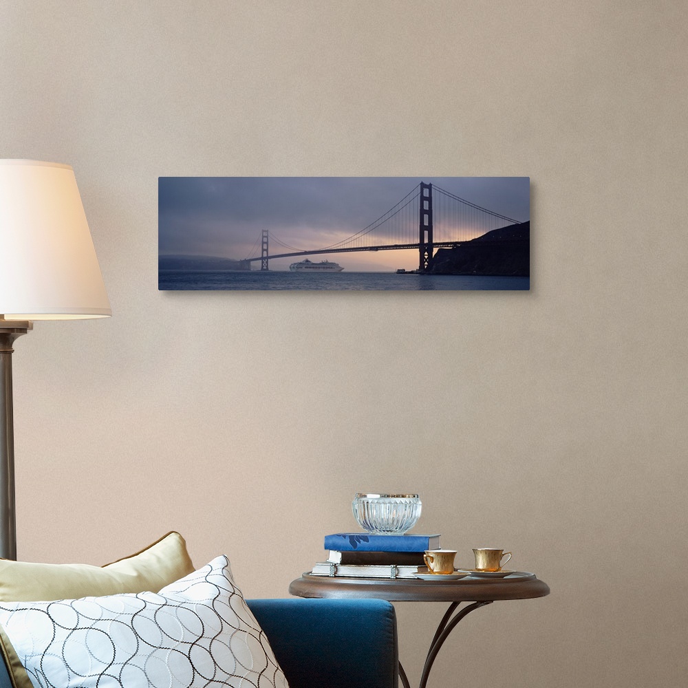 A traditional room featuring Cruise ship under a bridge, Golden Gate Bridge, San Francisco, California