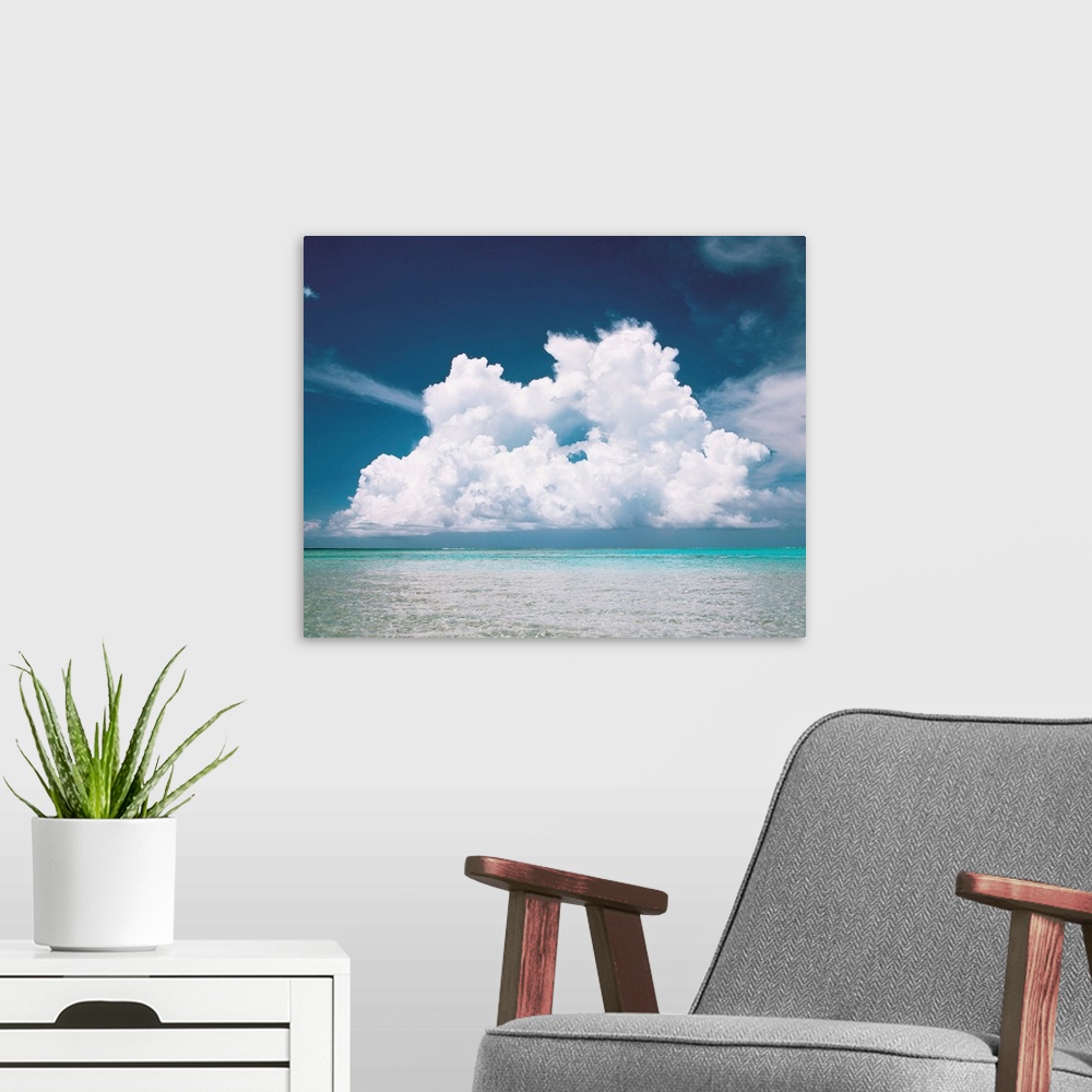 A modern room featuring Cumulus clouds over sea