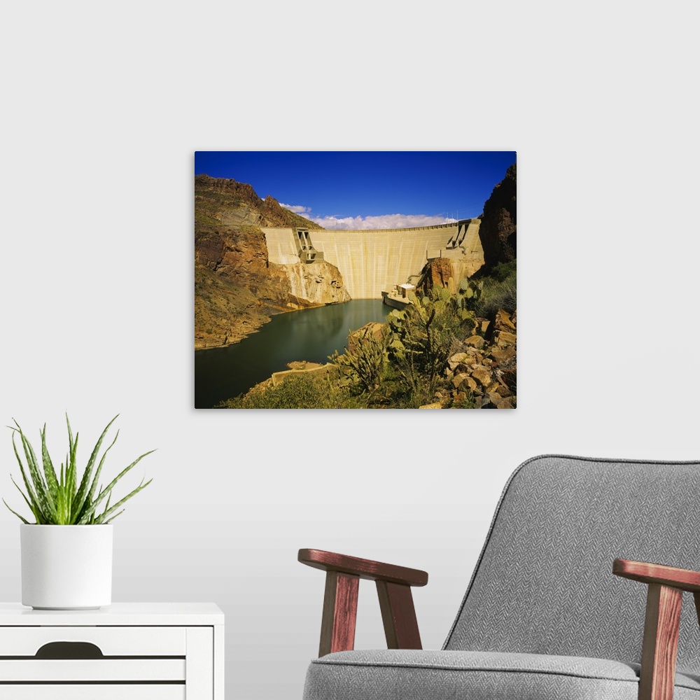 A modern room featuring Dam on a river, Theodore Roosevelt Dam, Tonto National Forest, Arizona