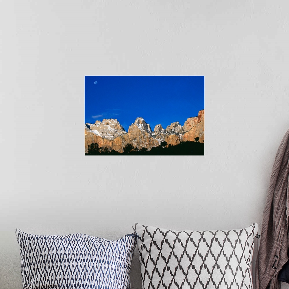 A bohemian room featuring Daytime moon over sandstone ridges, Zion National Park, Utah