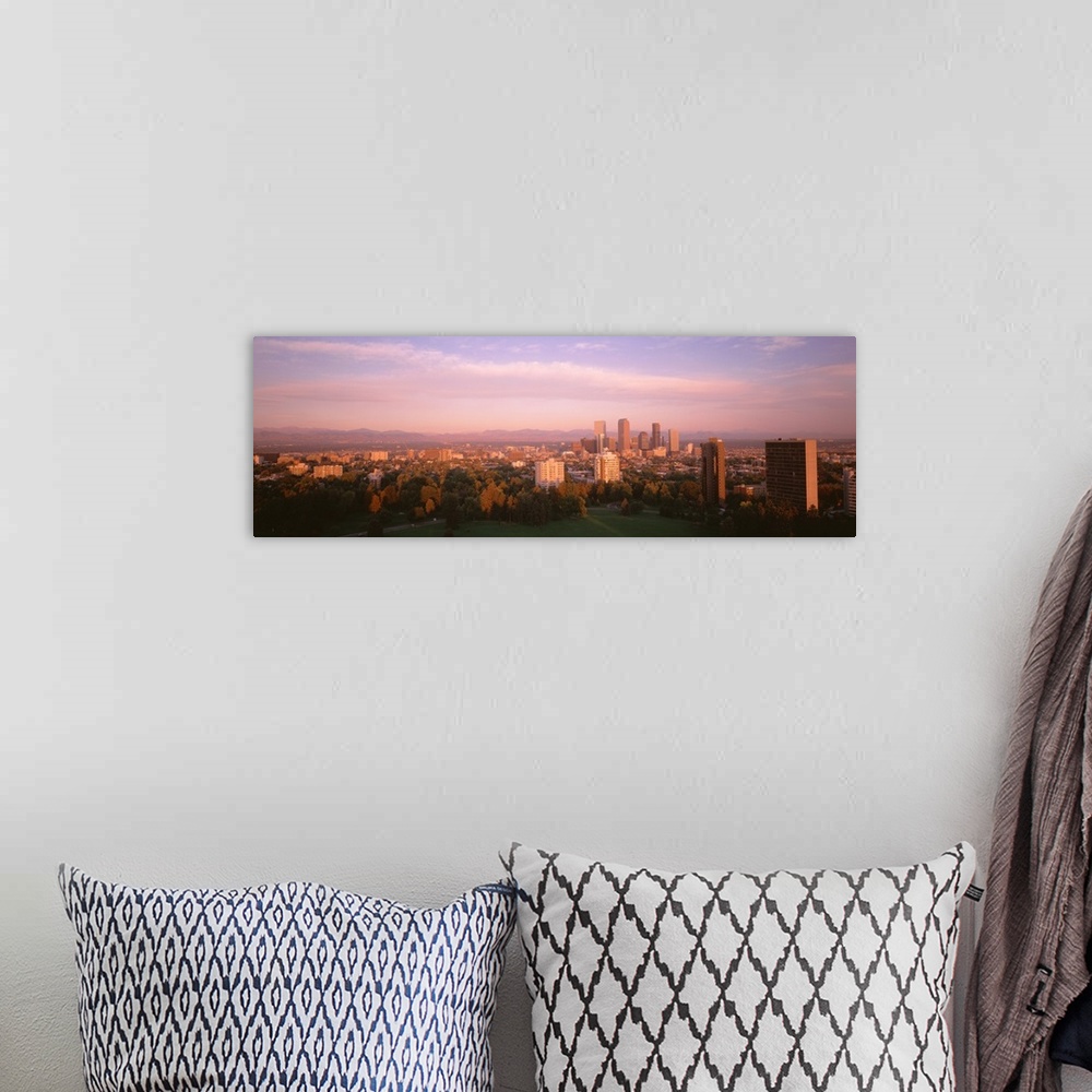 A bohemian room featuring Denver, Colorado panoramic of cityscape in autumn.