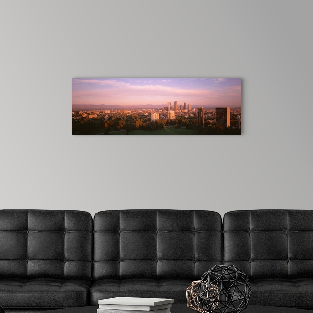 A modern room featuring Denver, Colorado panoramic of cityscape in autumn.