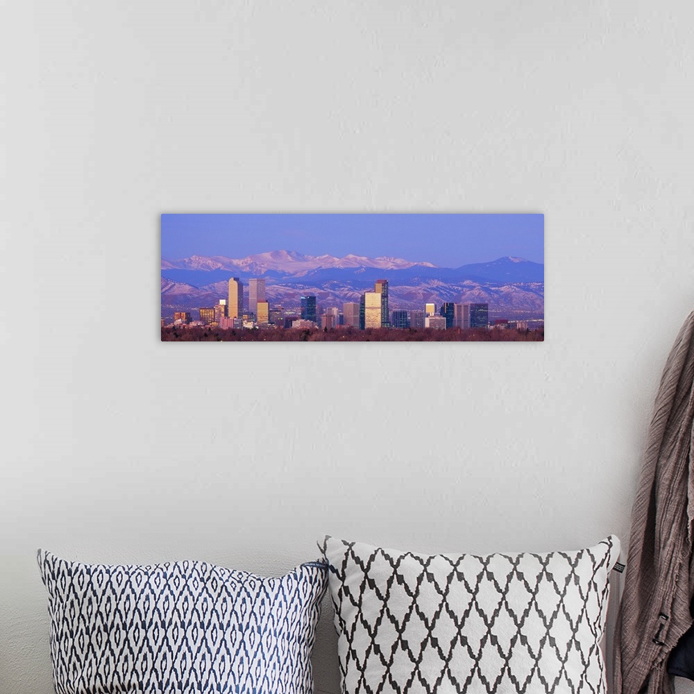 A bohemian room featuring Panoramic view of the Rocky Mountains and downtown skyline of the Mile High City, Colorado in the...