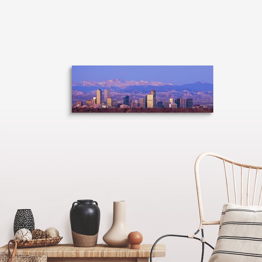 A farmhouse room featuring Panoramic view of the Rocky Mountains and downtown skyline of the Mile High City, Colorado in the...