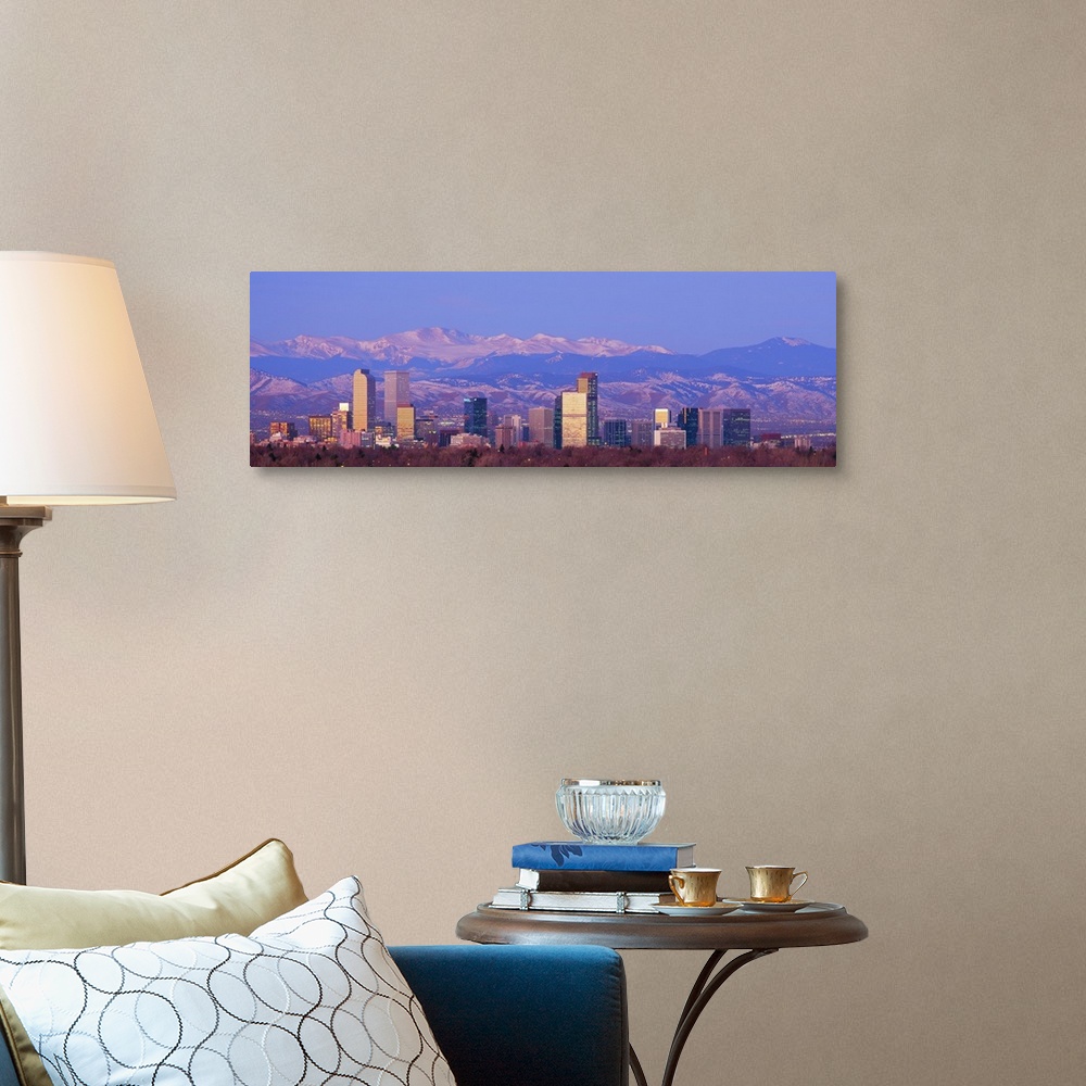 A traditional room featuring Panoramic view of the Rocky Mountains and downtown skyline of the Mile High City, Colorado in the...