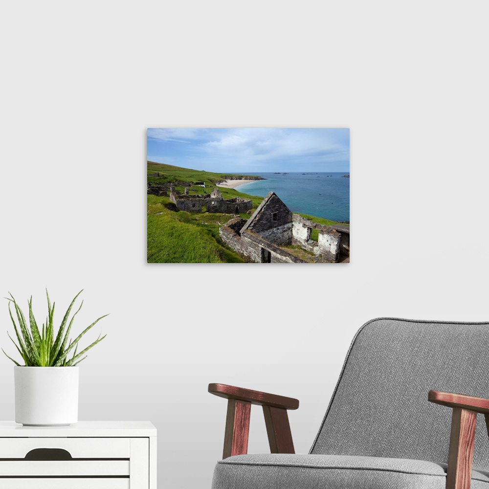 A modern room featuring Deserted Cottages on Great Blasket Island, County Kerry, Ireland
