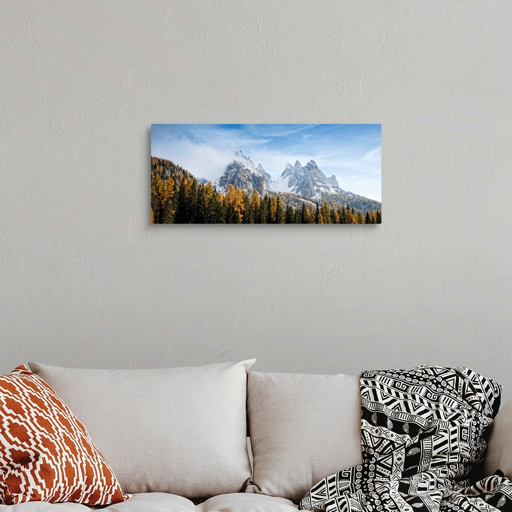 A bohemian room featuring Dolomite Mountains in fall, Toblach, Alto Adige, Italy
