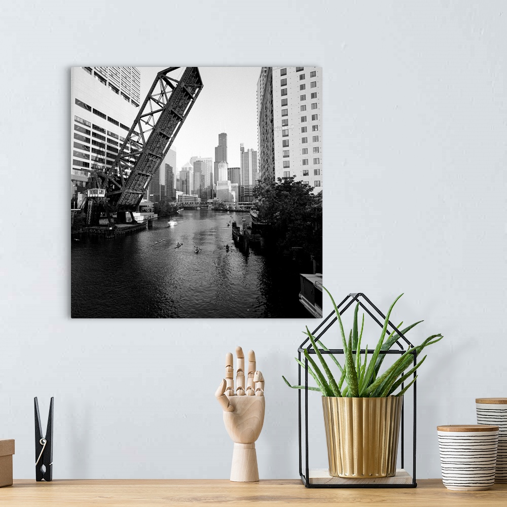 A bohemian room featuring Drawbridge on a river, Chicago River, Chicago, Cook County, Illinois, USA