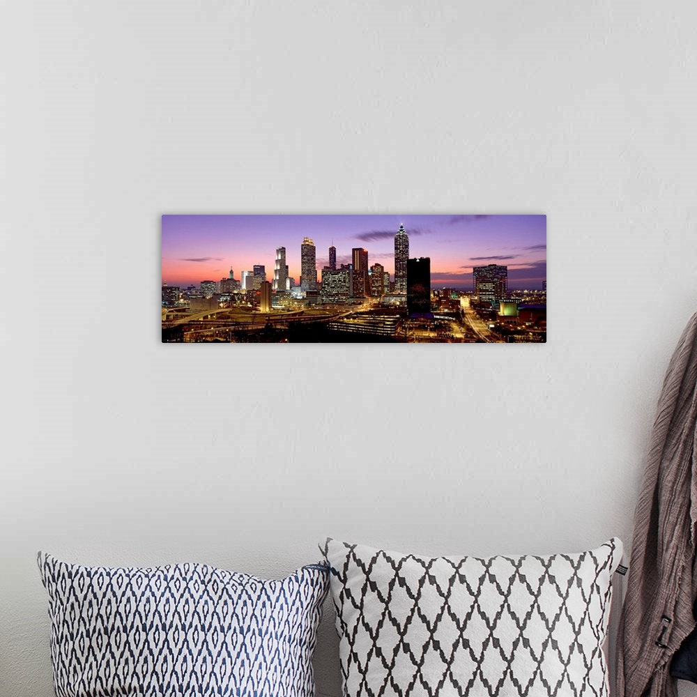A bohemian room featuring Panoramic photograph showcasing the busy city streets and large skyscrapers of Atlanta, Georgia t...