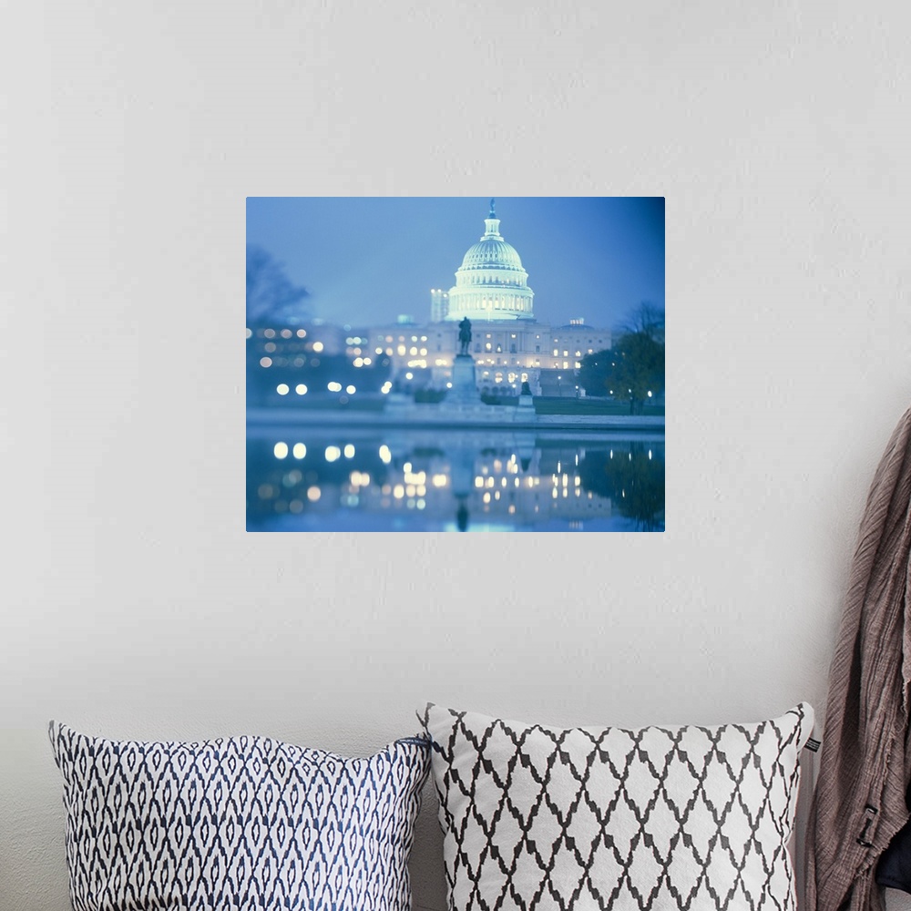 A bohemian room featuring Large photograph of the front of the United States Capitol Building in Washington, D.C. Everythin...