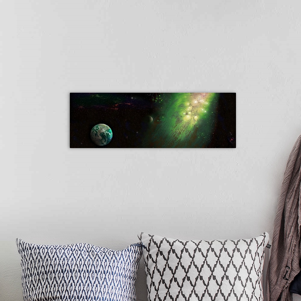 A bohemian room featuring Earth in Space with Nebula (Photo Illustration)