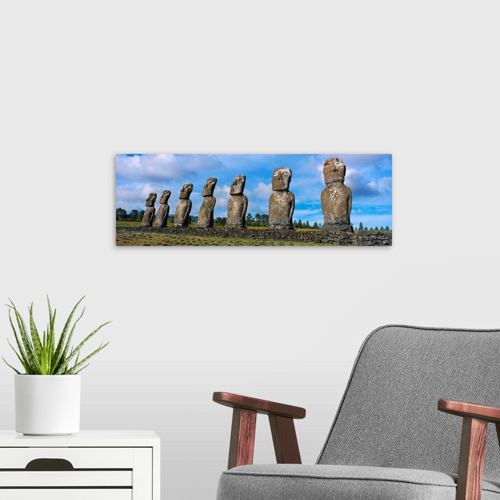 A modern room featuring Easter Island