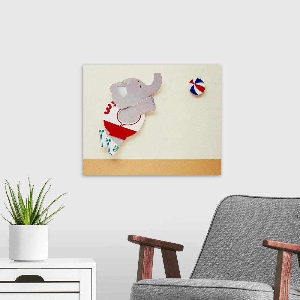 A modern room featuring Elephant playing basketball