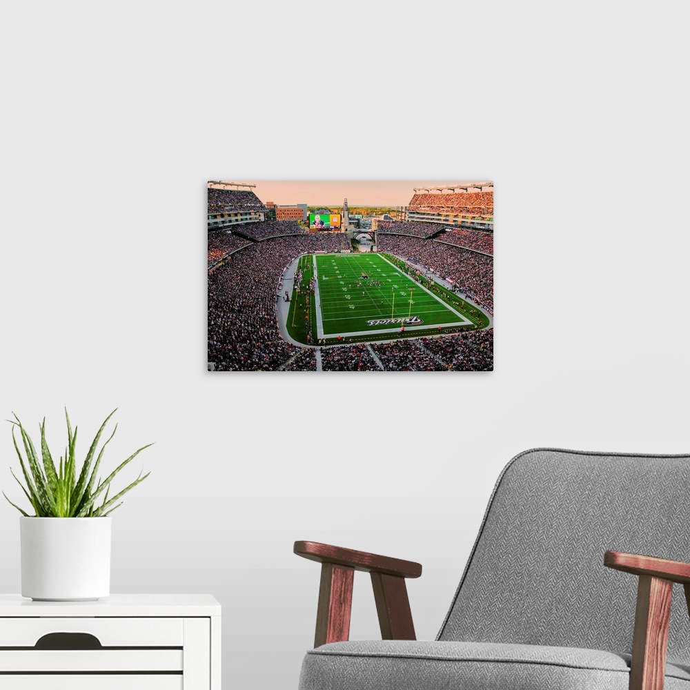 A modern room featuring Elevated view of Gillette Stadium, home of Super Bowl champs, New England Patriots, NFL Team play...