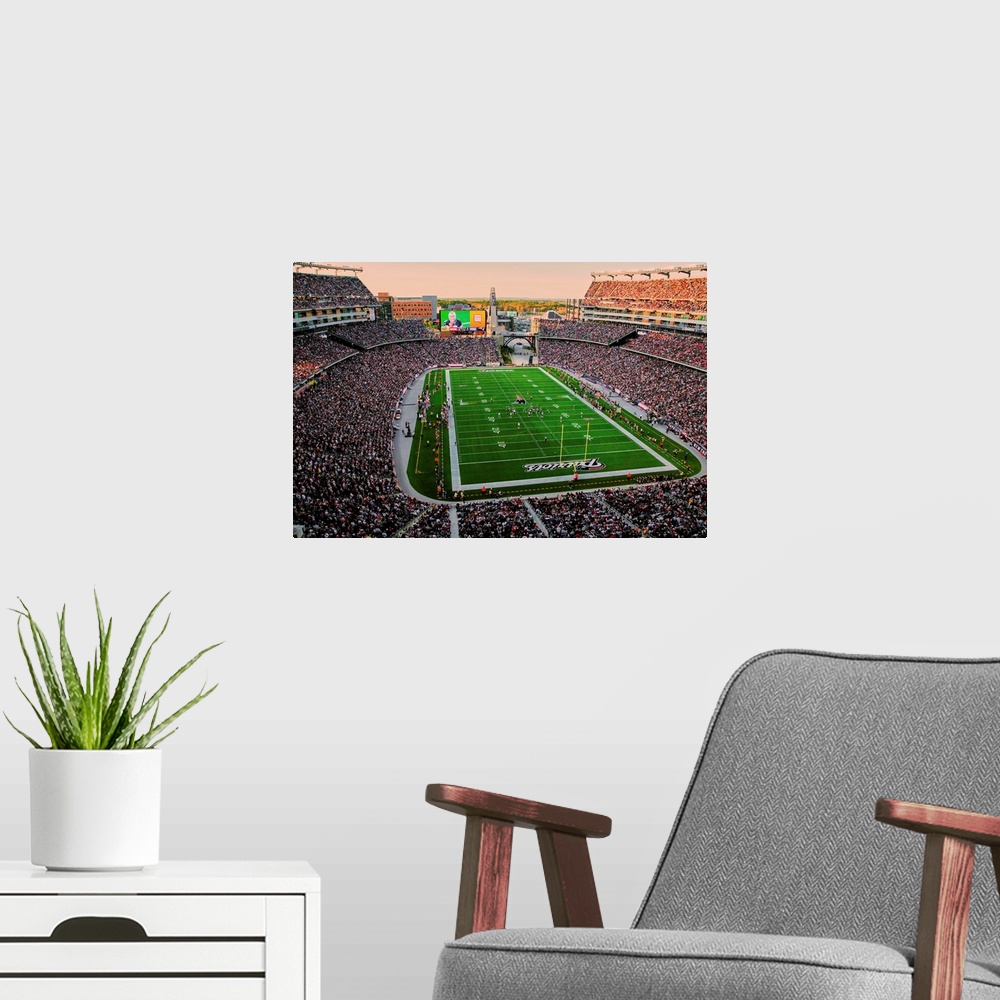 A modern room featuring Elevated view of Gillette Stadium, home of Super Bowl champs, New England Patriots, NFL Team play...