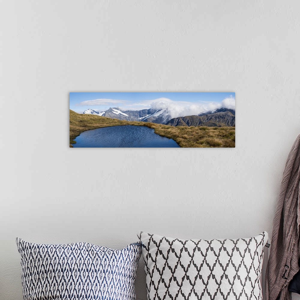 A bohemian room featuring Elevated view of lake on mountain, Mount Aspiring National Park, West Coast, South Island, New Ze...