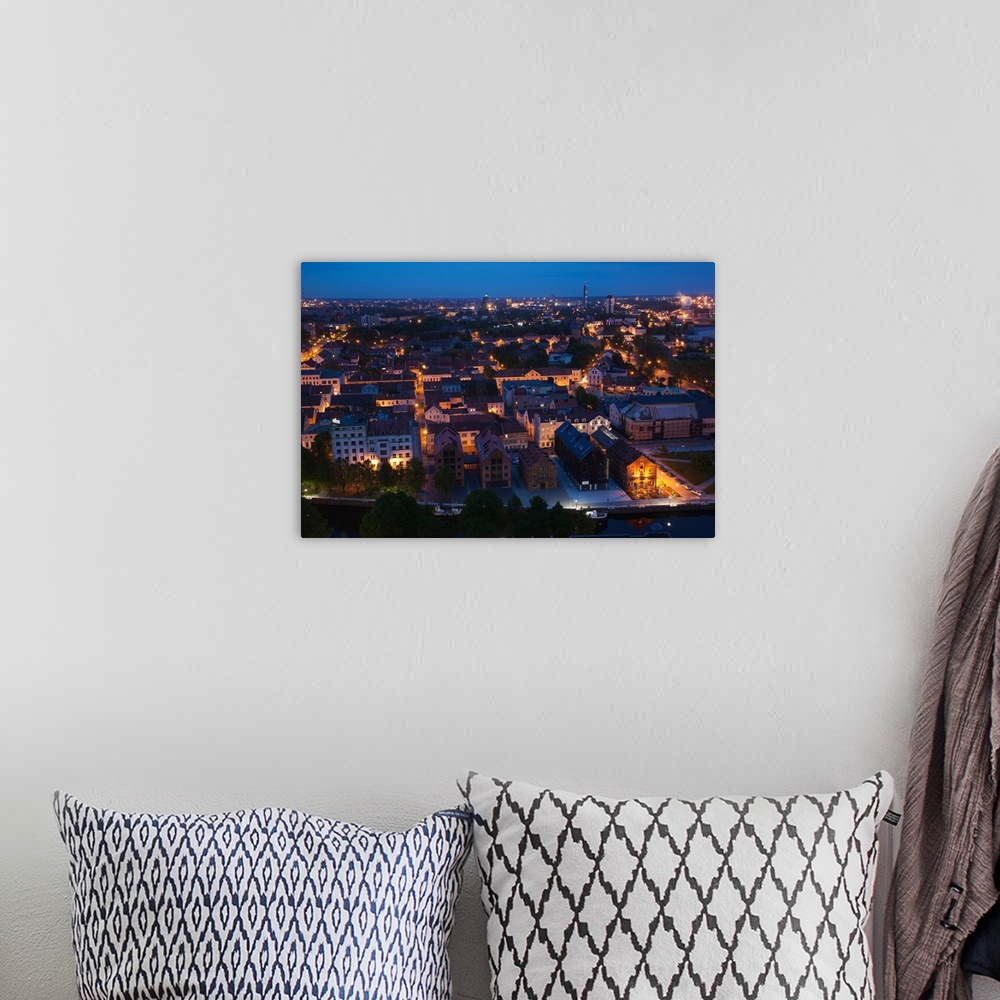 A bohemian room featuring Elevated view of Old Town at dusk, Klaipeda, Lithuania