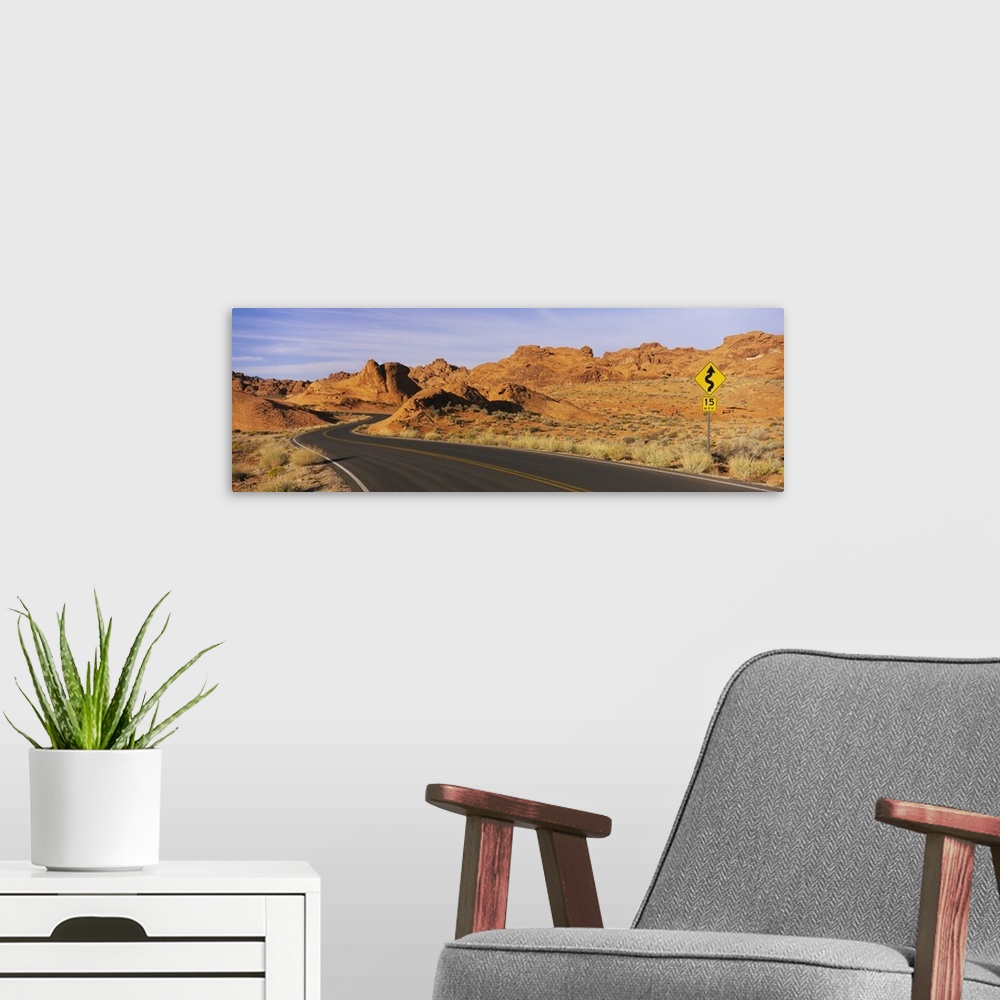 A modern room featuring Empty road running through a landscape, Valley of Fire State Park, Nevada