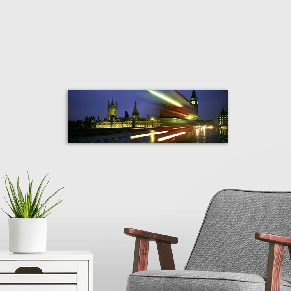 A modern room featuring A dynamic panorama of Big Ben and England's Houses of Parliament.