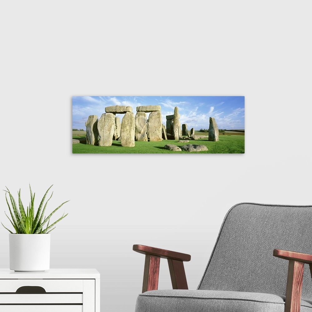 A modern room featuring Panorama of the famous prehistoric monument Stonehenge located in England.