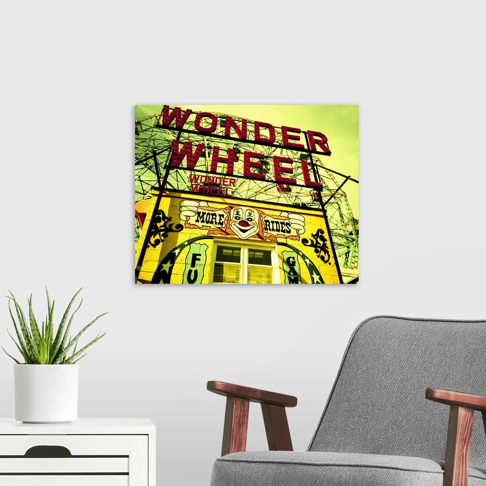 A modern room featuring The Wonder Wheel, Coney Island, Brooklyn, New York, New York State, USA