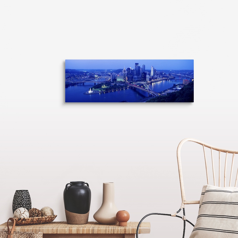 A farmhouse room featuring Panoramic evening view of Pittsburgh, PA with West End Bridge, and Allegheny, Monongahela and Ohi...