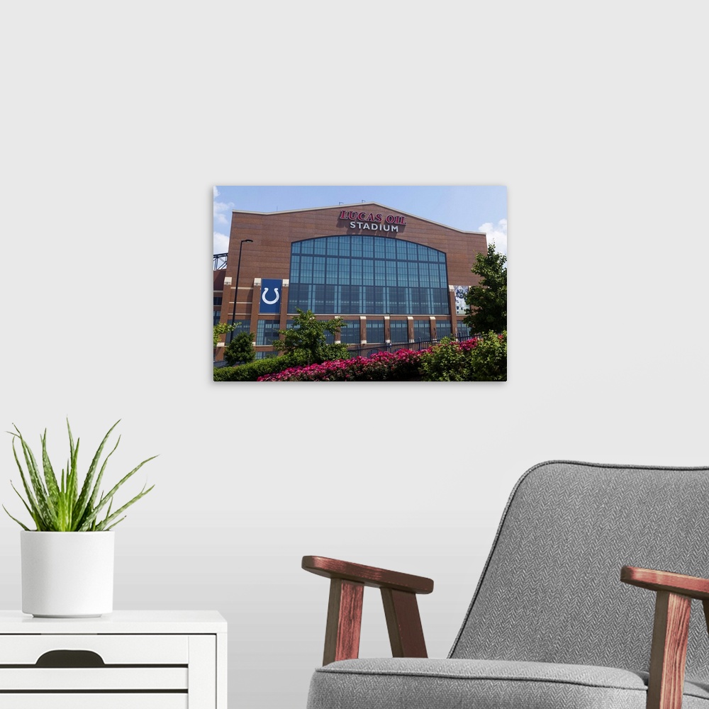 A modern room featuring Facade of the Lucas Oil Stadium, Indianapolis, Marion County, Indiana