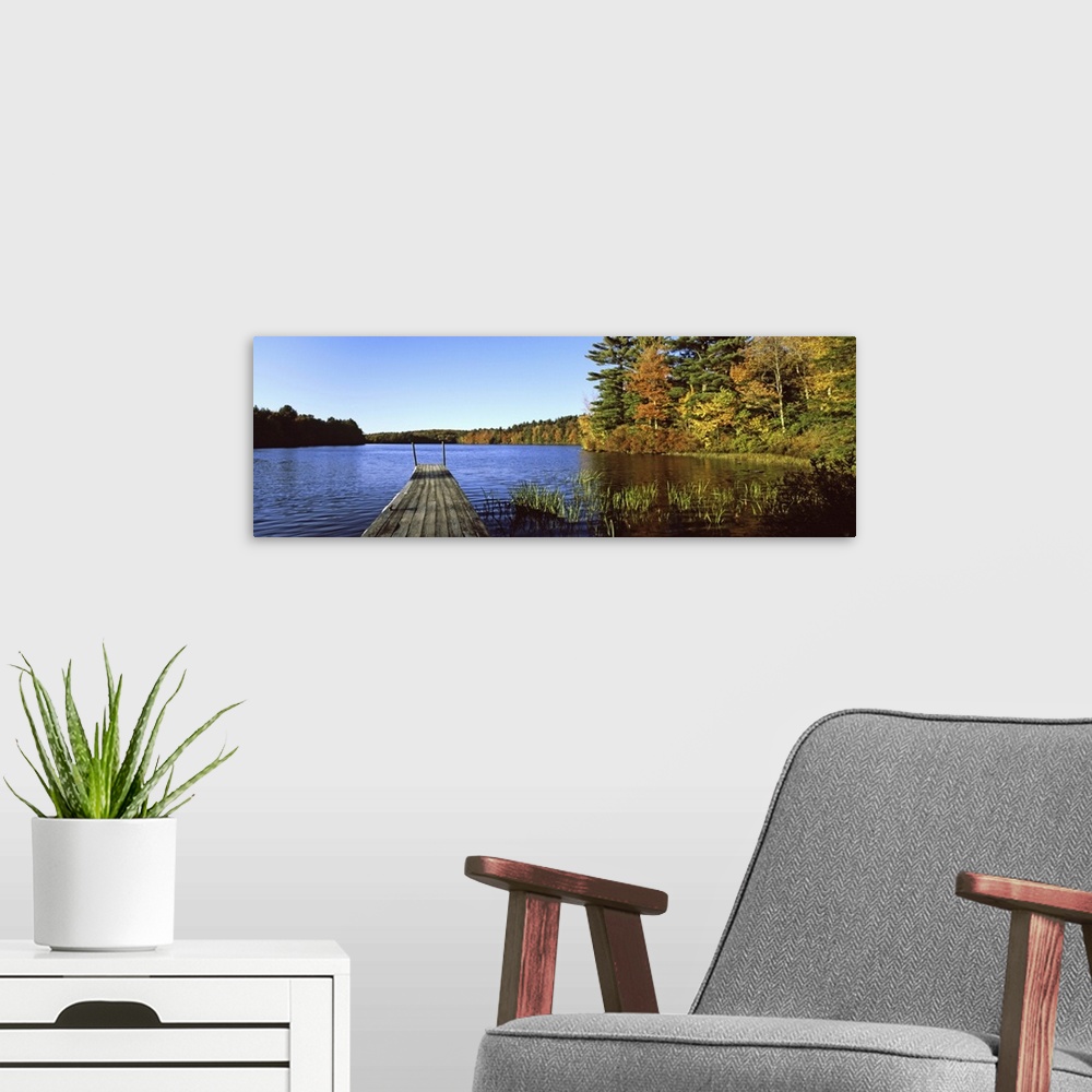 A modern room featuring Fall colors along a New England lake, Goshen, Hampshire County, Massachusetts