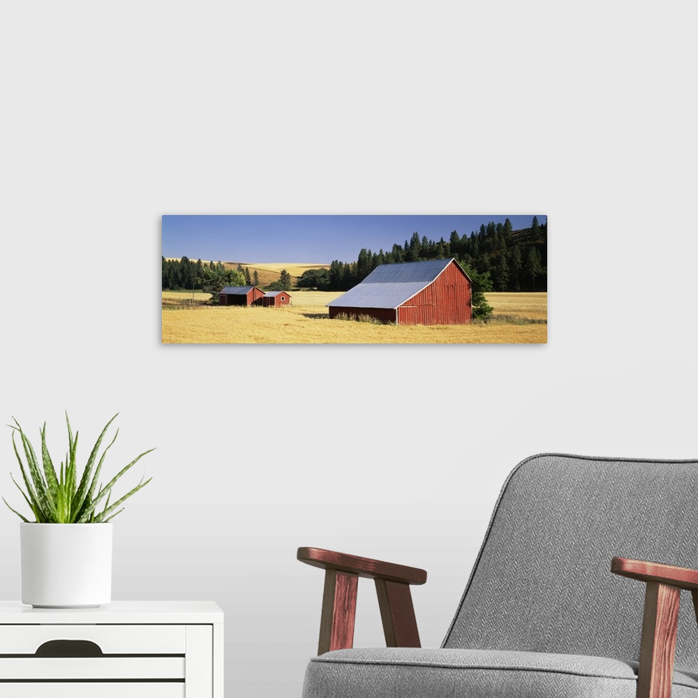 A modern room featuring Farmhouses in a wheat field, Washington State
