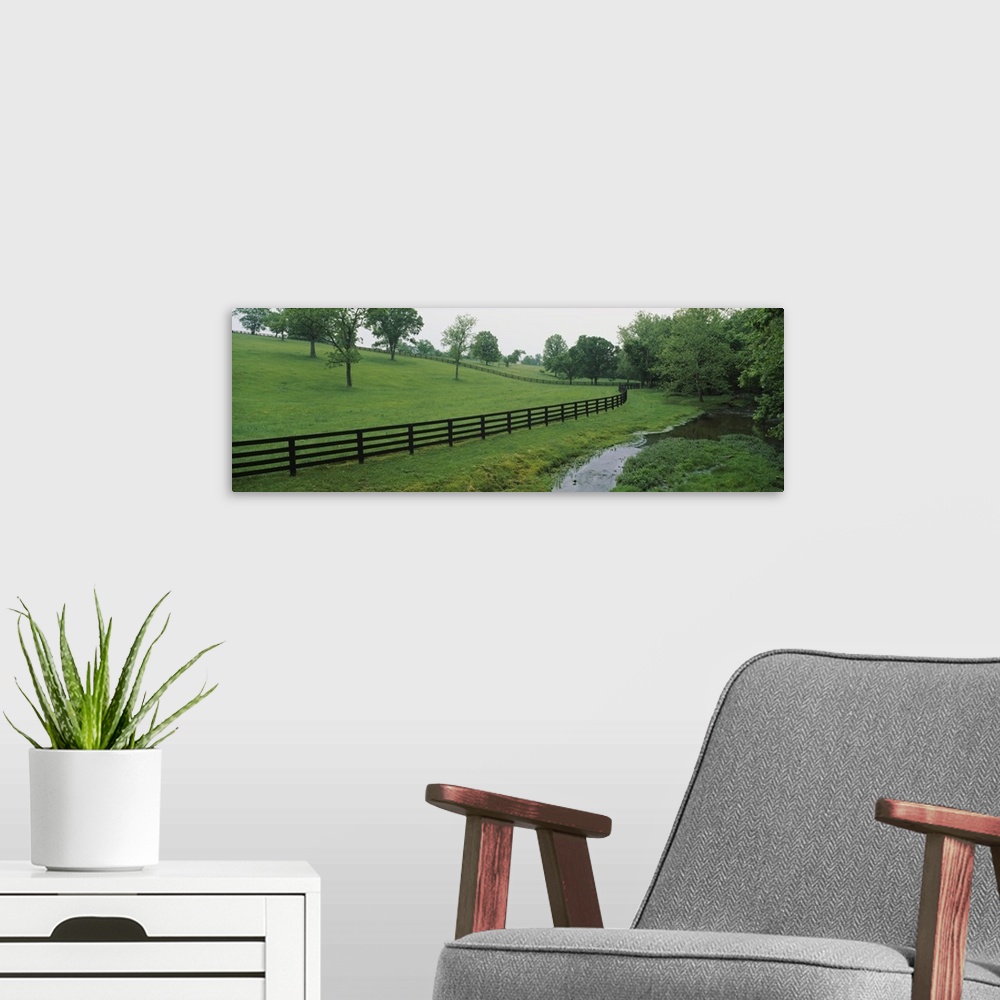 A modern room featuring Fence in a field, Woodford County, Kentucky