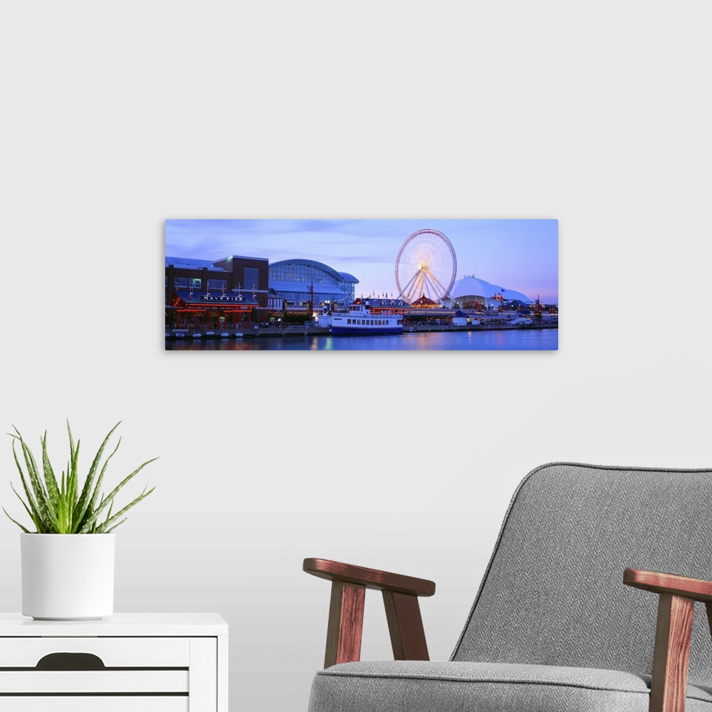 A modern room featuring Ferris wheel at the waterfront, Navy Pier, Lake Michigan, Chicago, Cook County, Illinois
