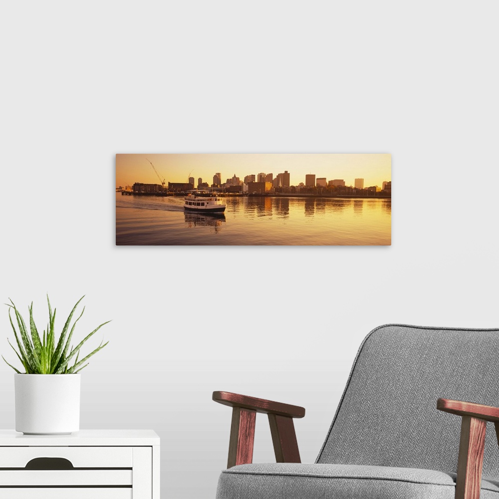 A modern room featuring Ferry moving in the sea, Boston Harbor, Boston, Massachusetts