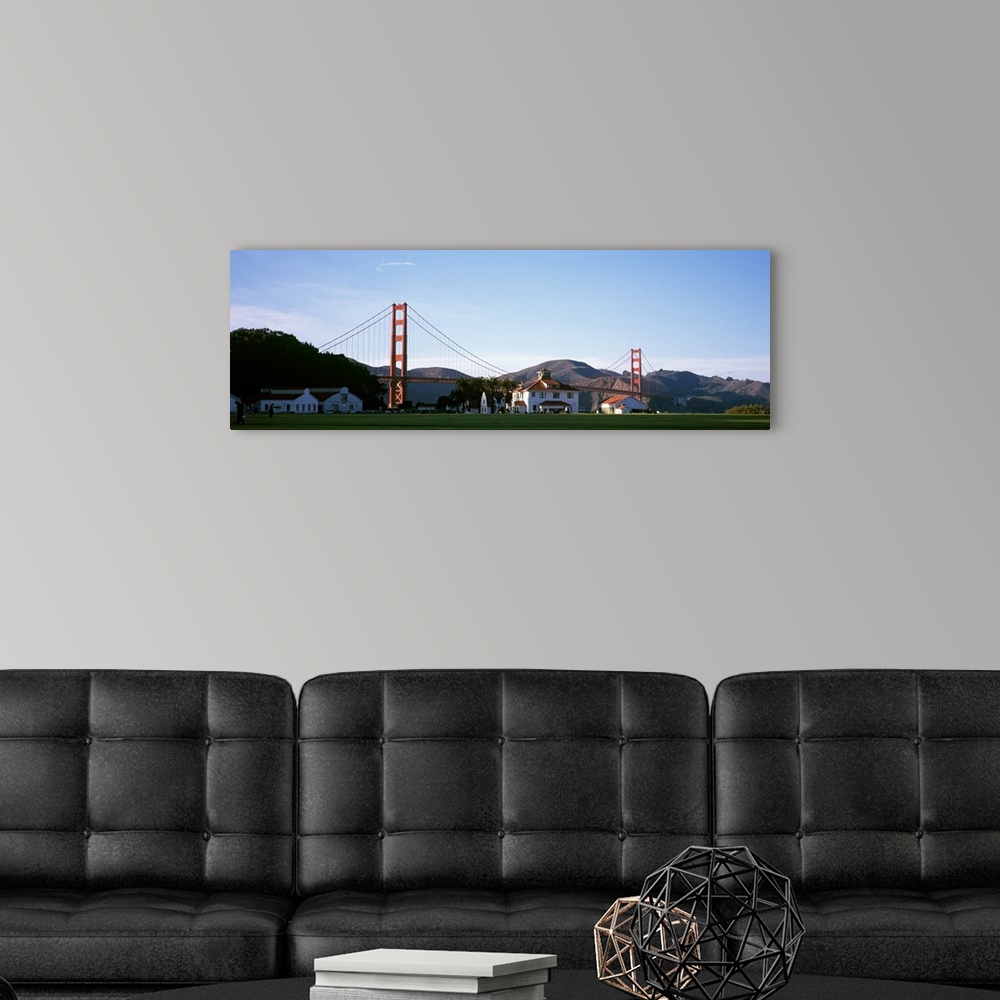 A modern room featuring Field with suspension bridge and mountains, Crissy Field, Golden Gate Bridge, San Francisco, Cali...