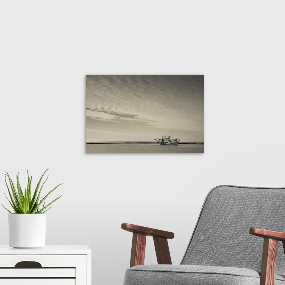 A modern room featuring Fishing boat in the sea, Gulf Of Mexico, Biloxi, Mississippi