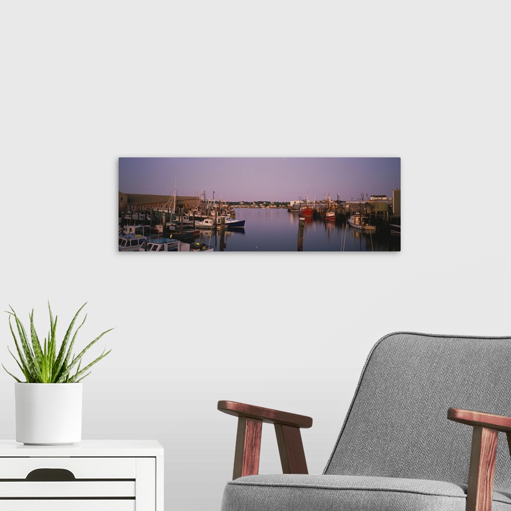 A modern room featuring Fishing boats docked at a harbor, Gloucester, Cape Ann, Massachusetts