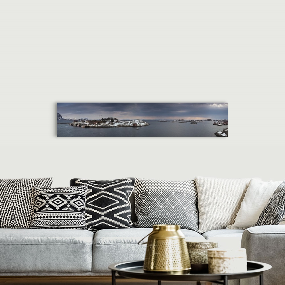 A bohemian room featuring Fishing boats in the sea, Rost Island, Lofoten, Nordland County, Norway