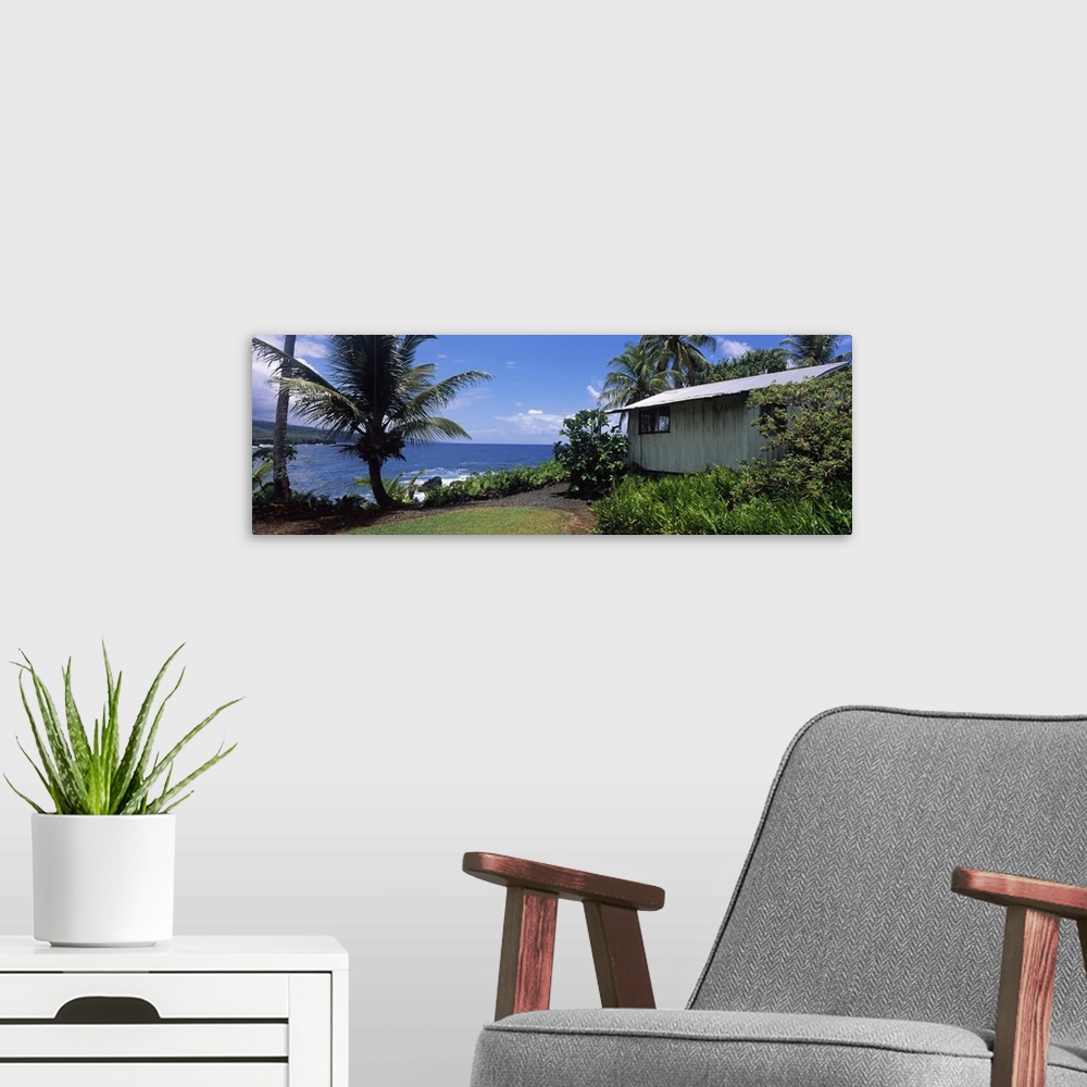 A modern room featuring Fishing shack on the coast, Kahanu Garden, National Tropical Botanical Garden, Hana, Maui, Hawaii