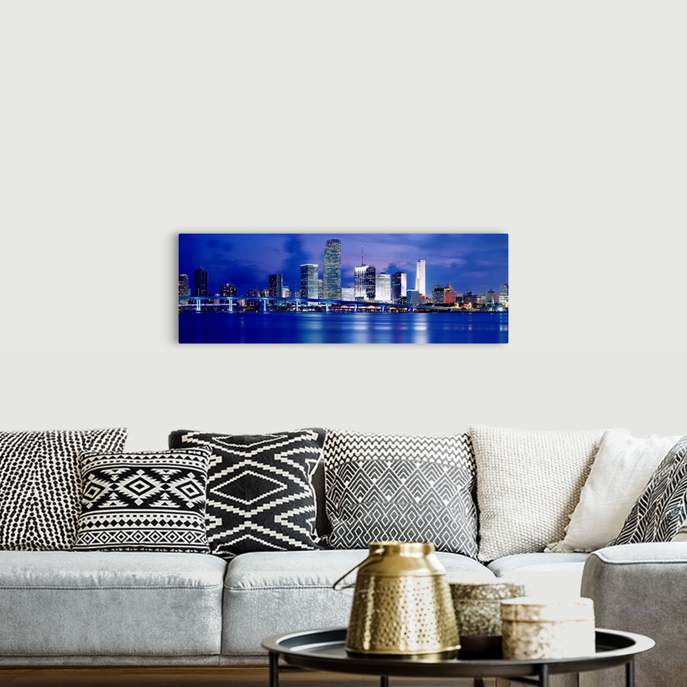 A bohemian room featuring Miami, Florida waterfront with downtown skyline.