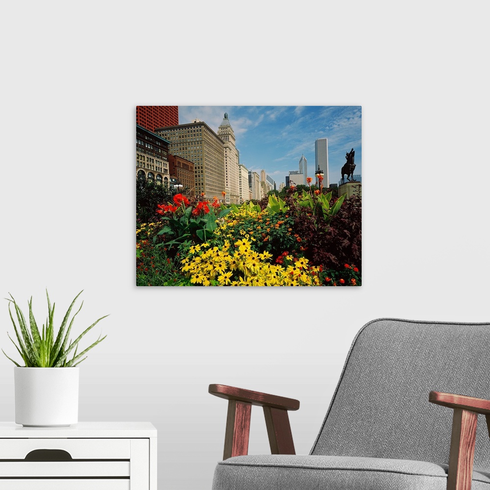 A modern room featuring Flowers in a park, Grant Park, Michigan Avenue, Chicago, Cook County, Illinois,