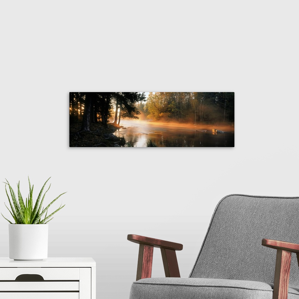 A modern room featuring Fog over a river, Dal River, Sweden