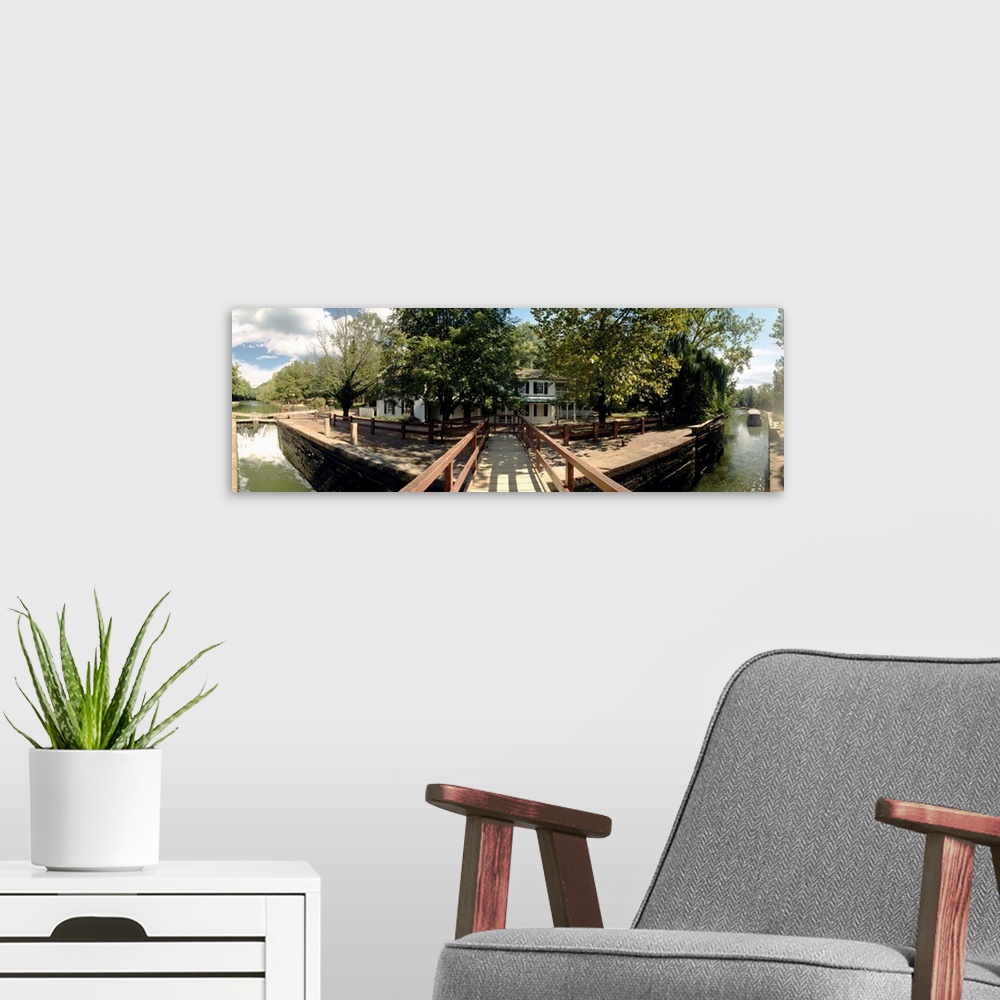 A modern room featuring Footbridge across a canal, Chesapeake and Ohio Canal National Park, Maryland