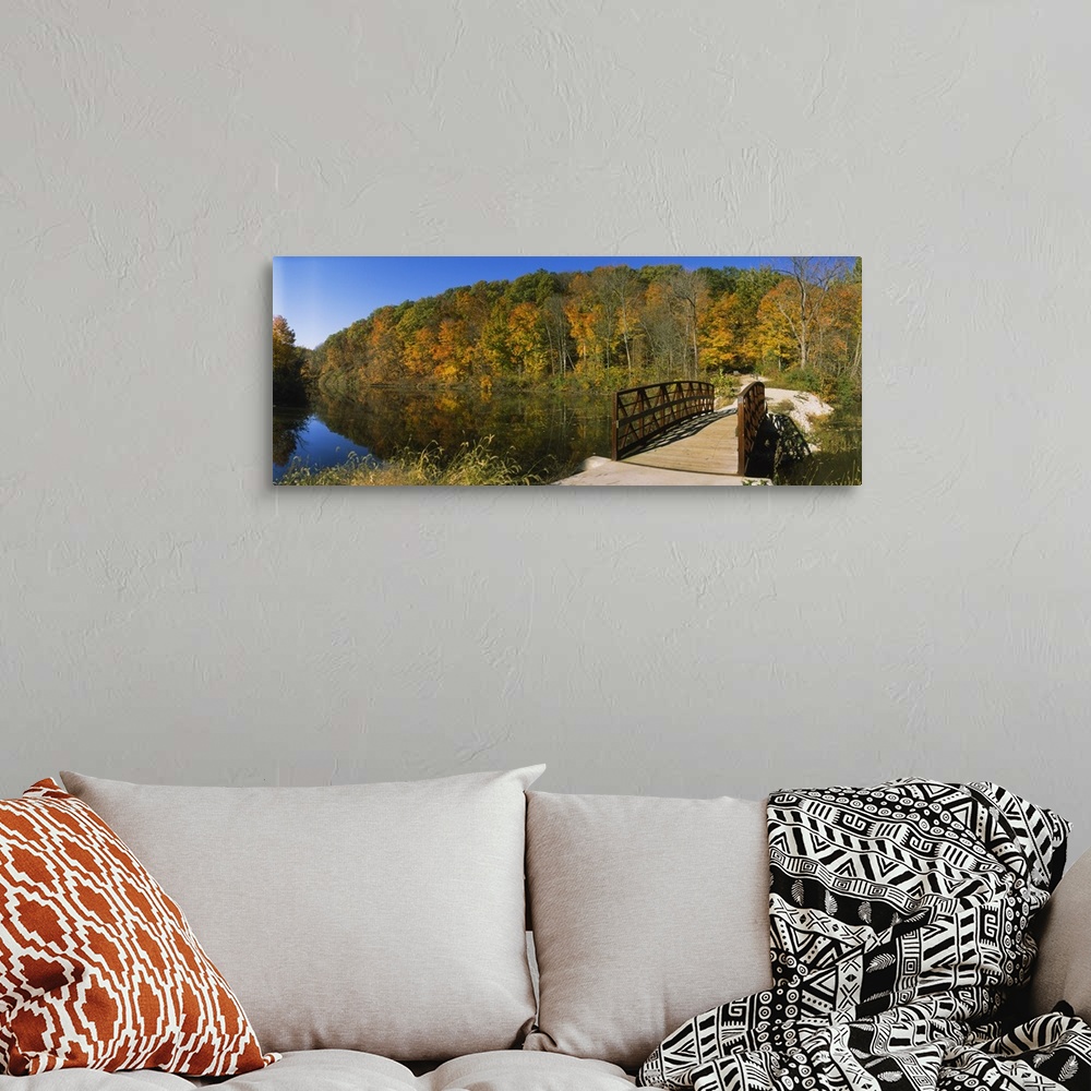 A bohemian room featuring Footbridge across a lake, Kickapoo State Park, Illinois