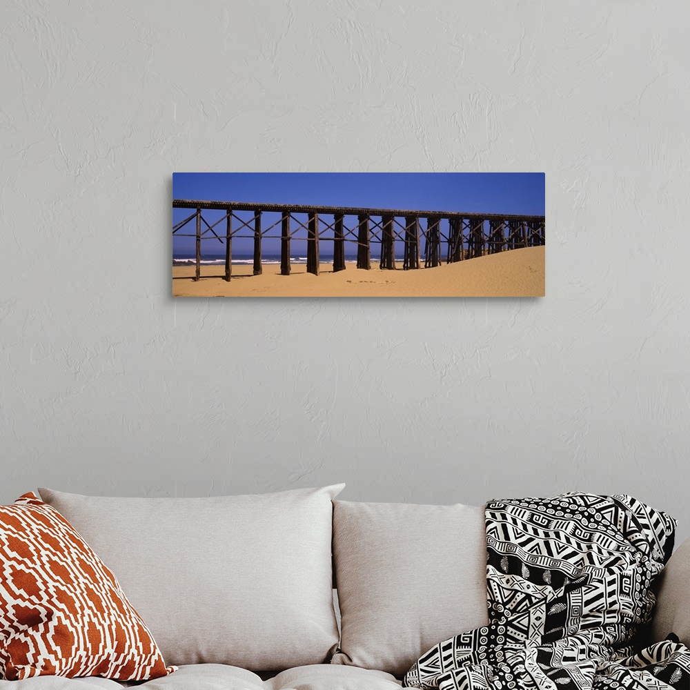 A bohemian room featuring Footbridge on the beach, Pudding Creek Bridge, Fort Bragg, Mendocino, Mendocino County, California