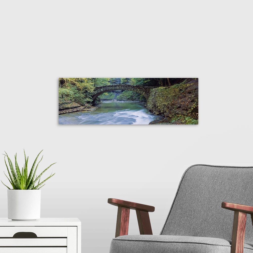 A modern room featuring Footbridge over a lake, Finger Lake region, Stony Brook State Park, Dansville, New York State
