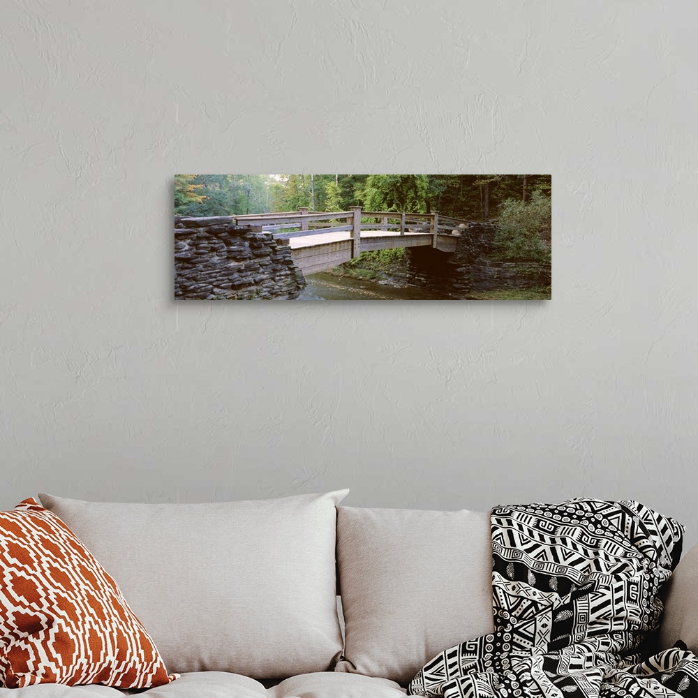 A bohemian room featuring Footbridge over a lake, Finger Lake region, Stony Brook State Park, Dansville, New York State