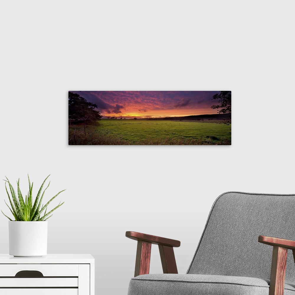 A modern room featuring Forest Of Bowland at sunset, Lancashire, England