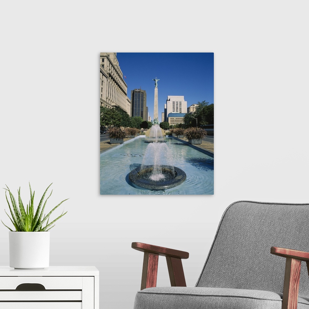 A modern room featuring Fountain in front of buildings, Toronto, Ontario, Canada