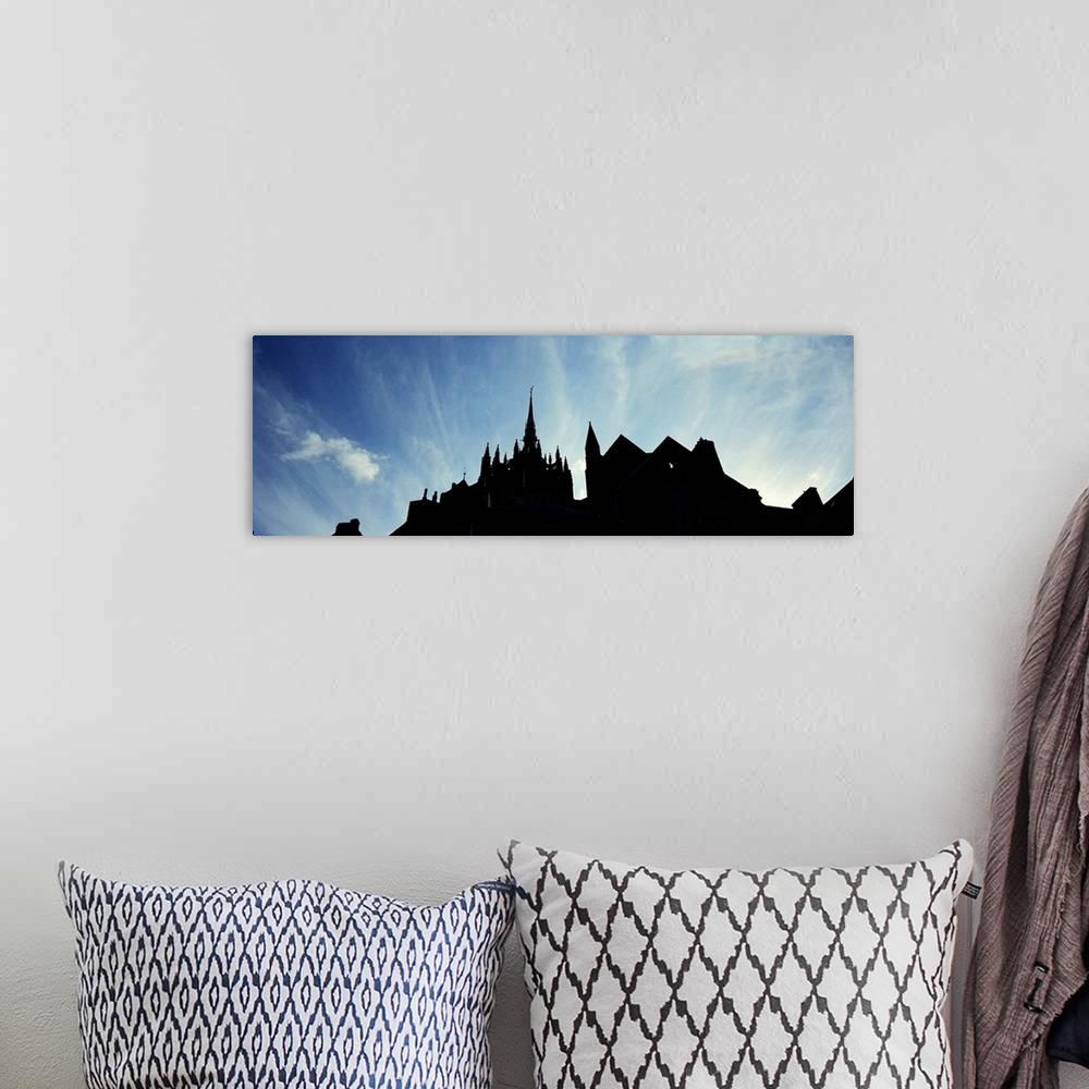 A bohemian room featuring France, Normandy, Mont St. Michel, Silhouette of a Church
