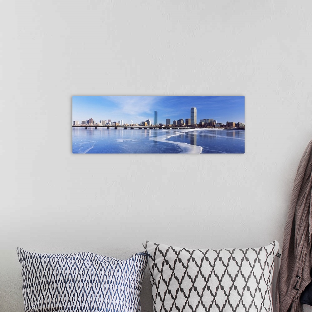 A bohemian room featuring Frozen over Charles River with Harvard Bridge in the background, Boston, Massachusetts